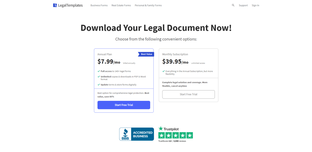 Legal Templates Pricing